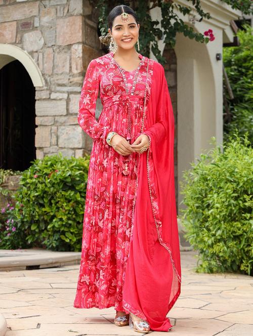 women floral printed long sleeve kurta dupatta set - 22061802 - Very Small Image - 1