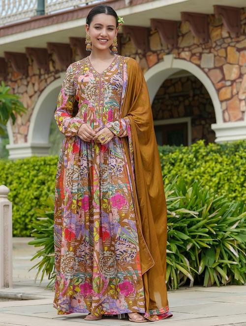 women printed long sleeve kurta dupatta set - 22061812 - Very Small Image - 1