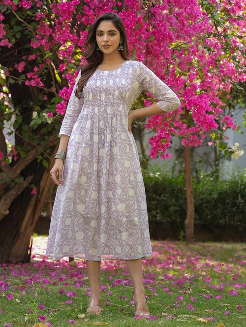 women printed round neck a-line ethnic dress - 22062035 - Very Small Image - 1