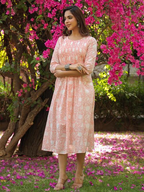 women printed round neck a-line ethnic dress - 22062036 - Very Small Image - 1