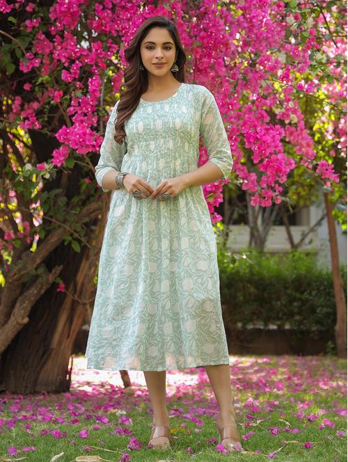 women printed round neck a-line ethnic dress - 22062037 - Very Small Image - 1