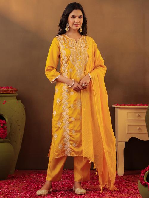 women three quarter sleeve kurta pant with dupatta set - 22062040 - Very Small Image - 1
