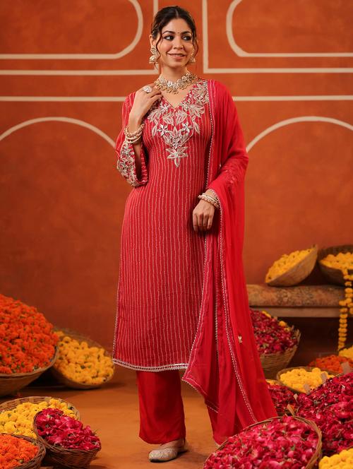 women three quarter sleeve kurta pant with dupatta set - 22062048 - Very Small Image - 1
