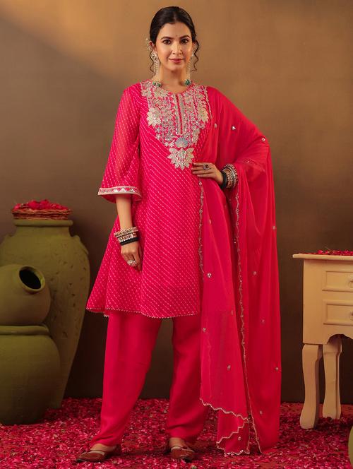 Women Three Quarter Sleeve Kurta Salwar With Dupatta Set - 22062060 - Very Small Image - 1