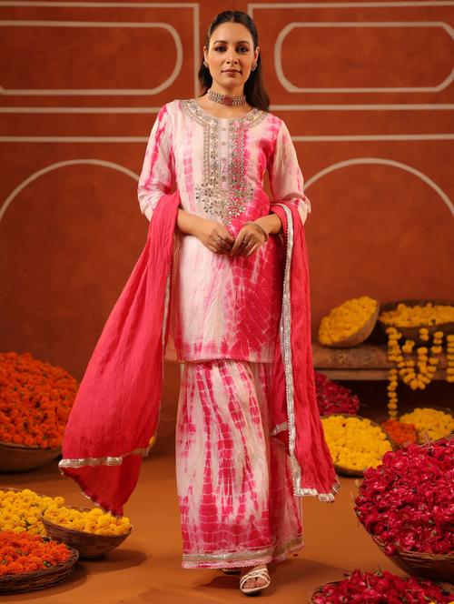 women three quarter sleeve kurta sharara with dupatta set - 22062074 - Very Small Image - 1