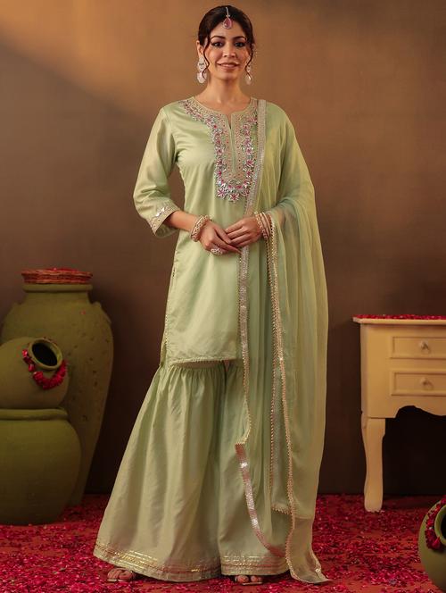 women three quarter sleeve kurta sharara with dupatta set - 22062083 - Very Small Image - 1