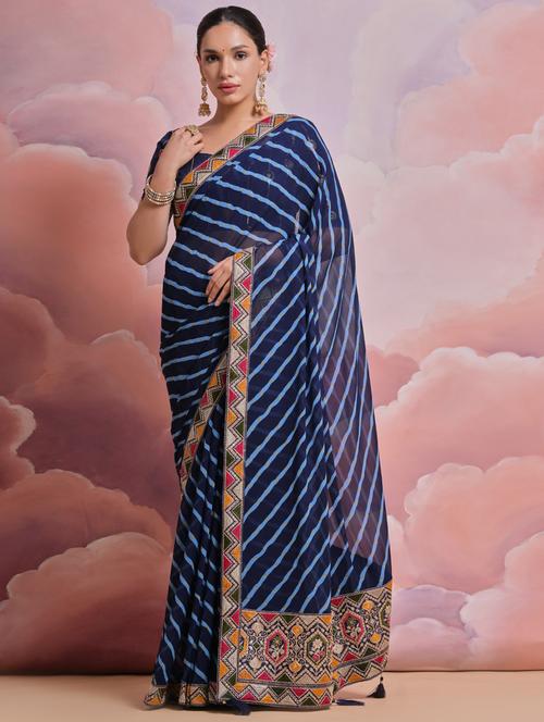 women striped bordered saree with blouse - 22062937 - Very Small Image - 1