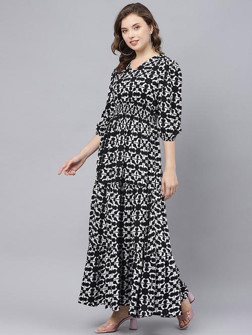 women printed puff sleeve tiered maxi dress - 22062985 - Very Small Image - 1