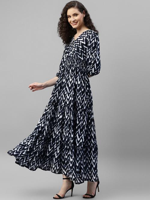 women printed puff sleeve tiered maxi dress - 22062997 - Very Small Image - 1