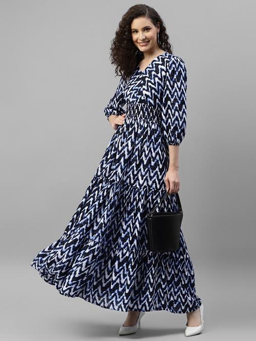 women printed puff sleeve tiered maxi dress - 22062998 - Very Small Image - 1