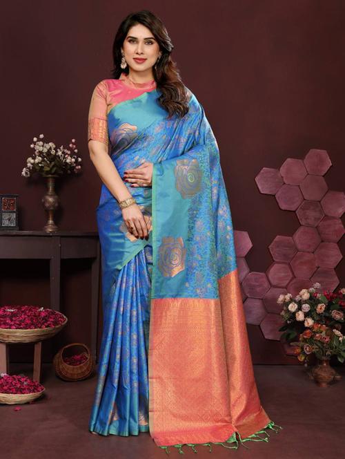 women self design banarasi saree with blouse - 22063842 - Very Small Image - 1