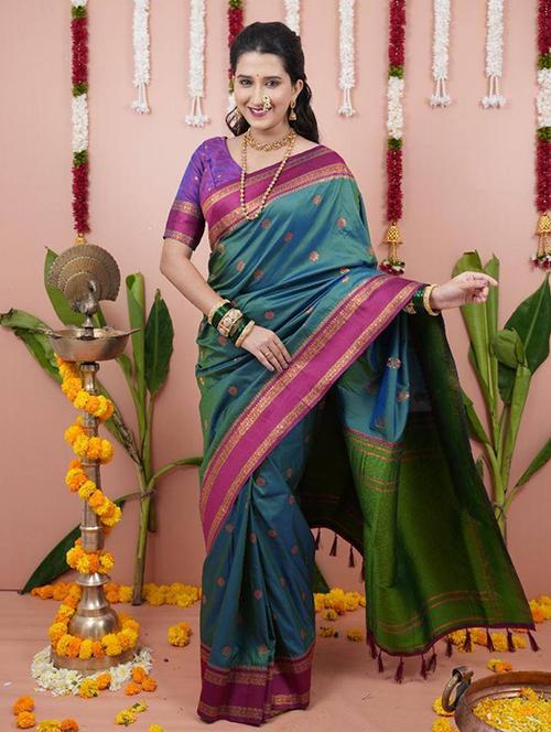 multi colored silk banarasi saree with blouse - 22063856 - Very Small Image - 1