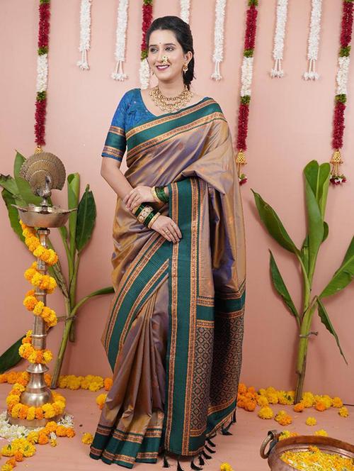 multi colored silk banarasi saree with blouse - 22063859 - Very Small Image - 1