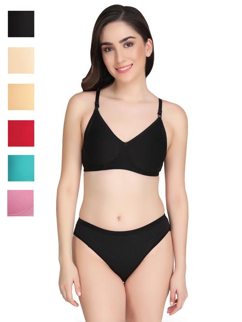 women pack of 6 solid bra and panty set - 22064251 - Very Small Image - 1