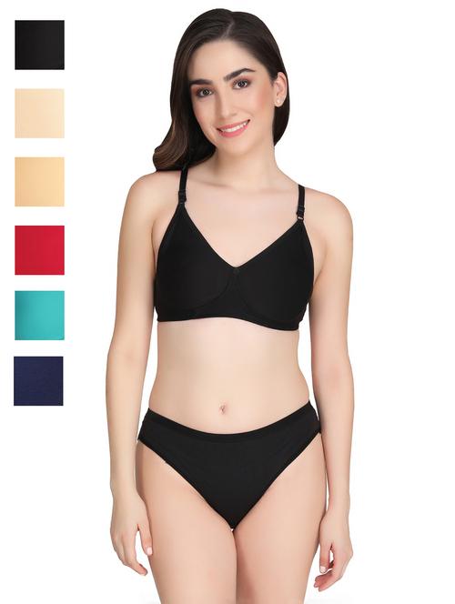 women pack of 6 solid bra and panty set - 22064254 - Very Small Image - 1