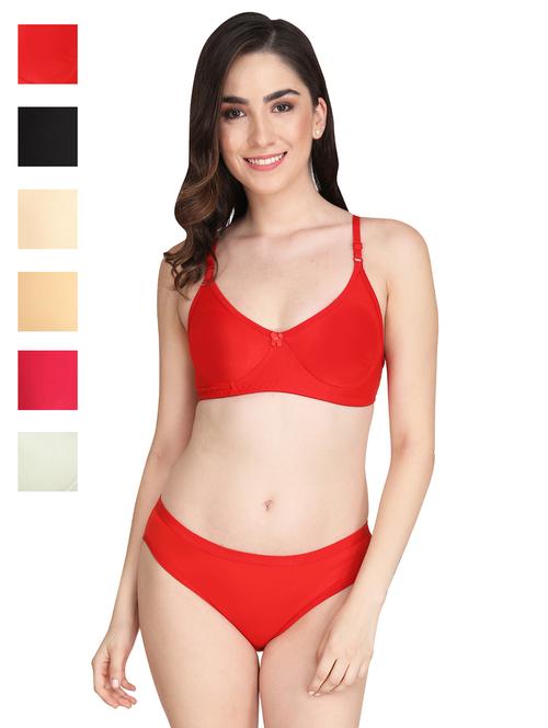 women pack of 6 solid bra and panty set - 22064260 - Very Small Image - 1