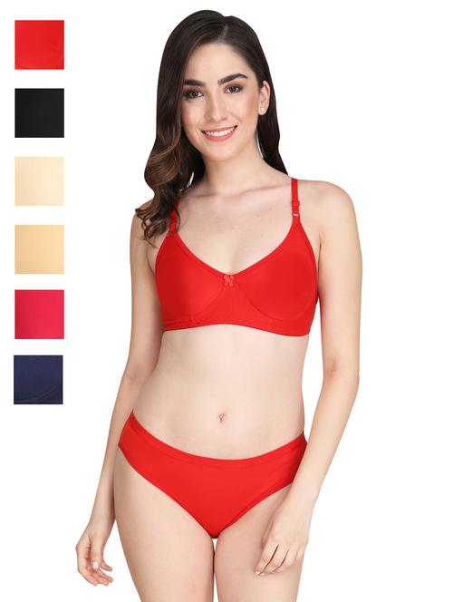 women pack of 6 solid bra and panty set - 22064265 - Very Small Image - 1