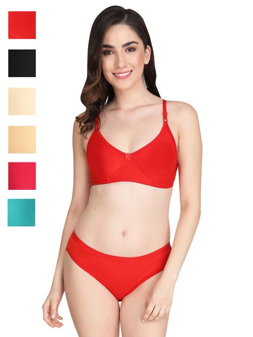 women pack of 6 solid bra and panty set - 22064271 - Very Small Image - 1