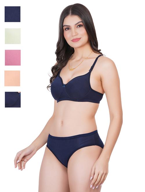 women pack of 5 solid bra and panty set - 22064273 - Very Small Image - 1