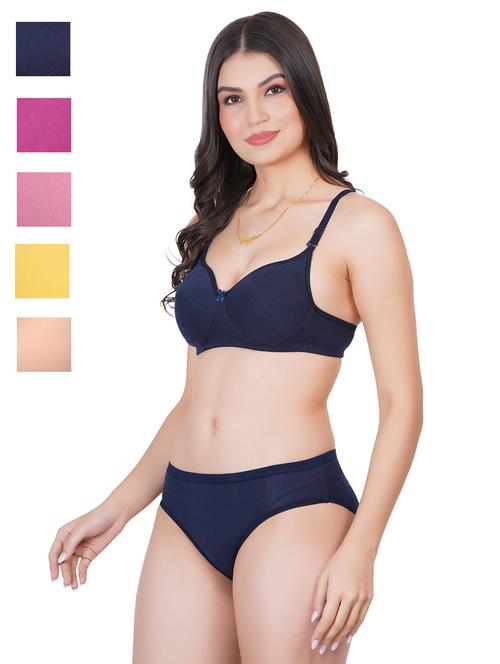 women pack of 5 solid bra and panty set - 22064274 - Very Small Image - 1