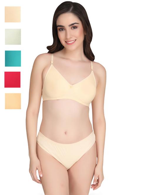 cream cotton blend bras and panty set - 22064327 - Very Small Image - 1