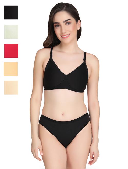 black cotton blend bras and panty set - 22064338 - Very Small Image - 1