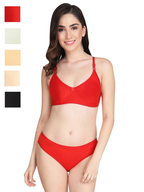 red cotton blend bras and panty set - 22064350 - Very Small Image - 1