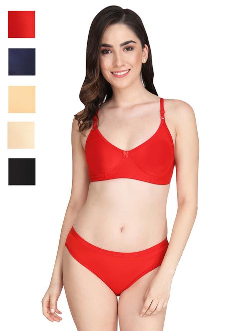 red cotton blend bras and panty set - 22064355 - Very Small Image - 1