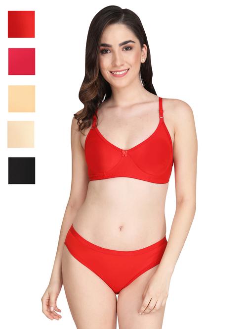 women pack of 5 solid bra and panty set - 22064362 - Very Small Image - 1