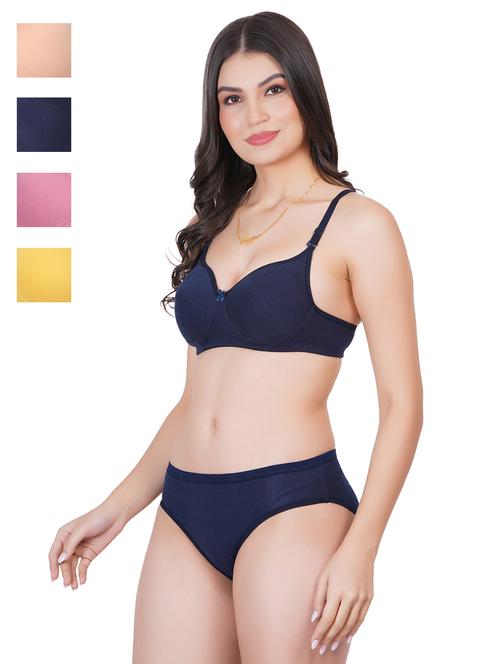 navy blue cotton blend bras and panty set - 22064368 - Very Small Image - 1