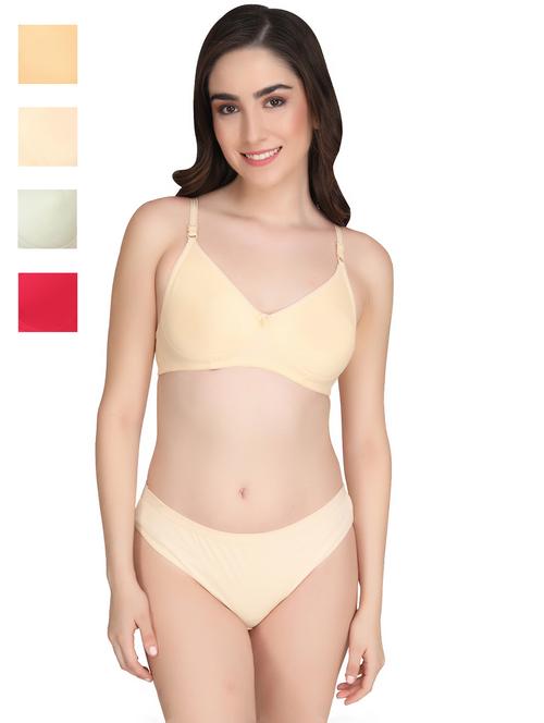 cream cotton blend bras and panty set - 22064429 - Very Small Image - 1