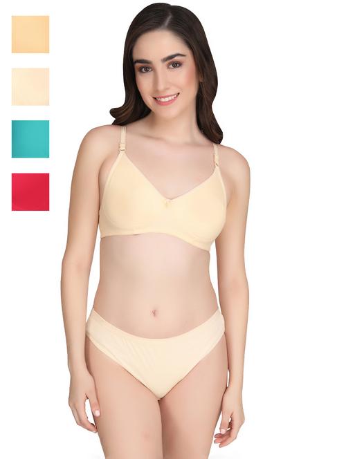 cream cotton blend bras and panty set - 22064440 - Very Small Image - 1