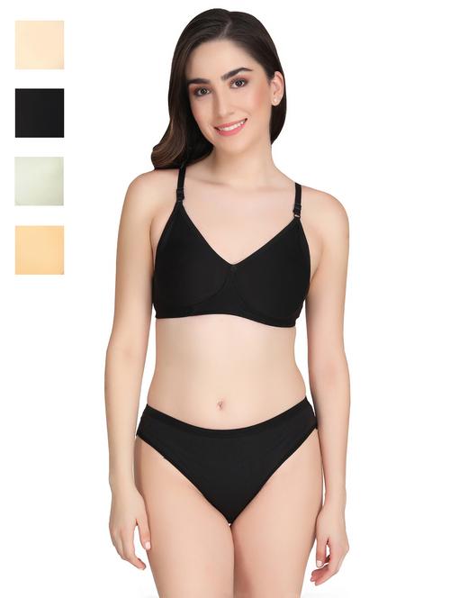 black cotton blend bras and panty set - 22064441 - Very Small Image - 1