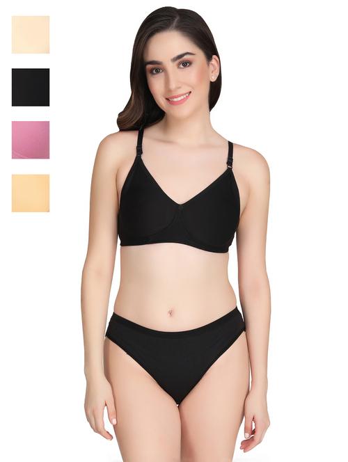 black cotton blend bras and panty set - 22064443 - Very Small Image - 1