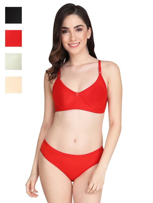 red cotton blend bras and panty set - 22064454 - Very Small Image - 1