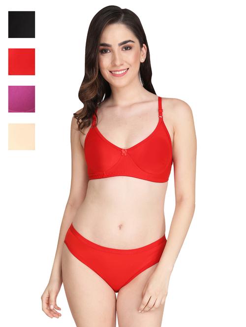 women pack of 4 solid bra and panty set - 22064455 - Very Small Image - 1