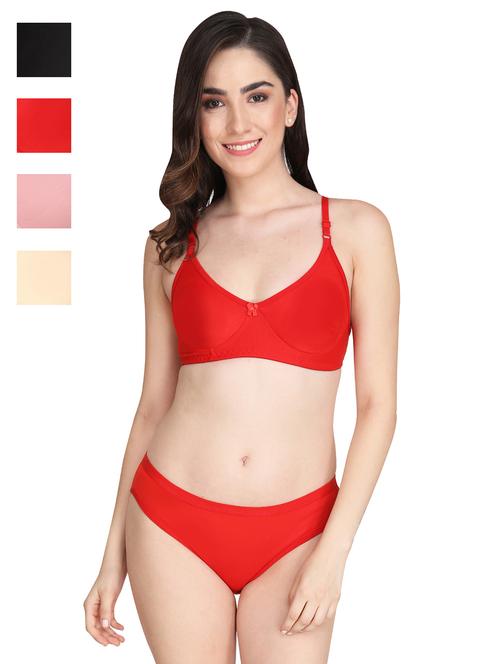 women pack of 4 solid bra and panty set - 22064460 - Very Small Image - 1
