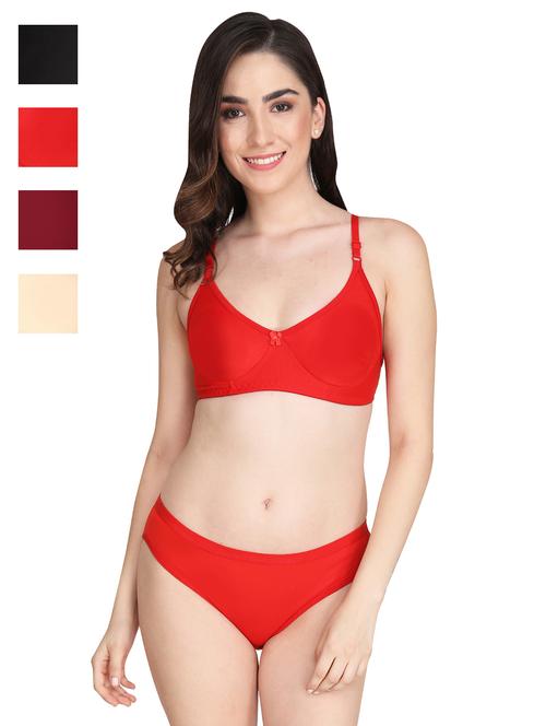 women pack of 4 solid bra and panty set - 22064463 - Very Small Image - 1