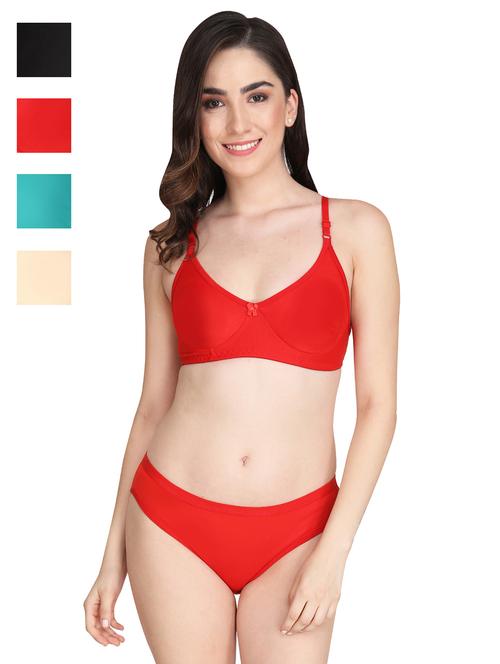 women pack of 4 solid bra and panty set - 22064465 - Very Small Image - 1