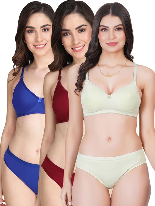 women pack of 3 solid bra and panty set - 22064504 - Very Small Image - 1