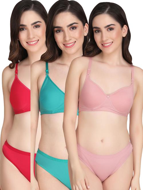 women pack of 3 solid bra and panty set - 22064529 - Very Small Image - 1