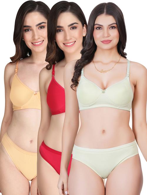 women pack of 3 solid bra and panty set - 22064534 - Very Small Image - 1