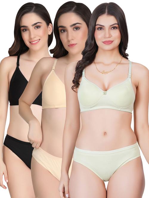 women pack of 3 solid bra and panty set - 22064559 - Very Small Image - 1