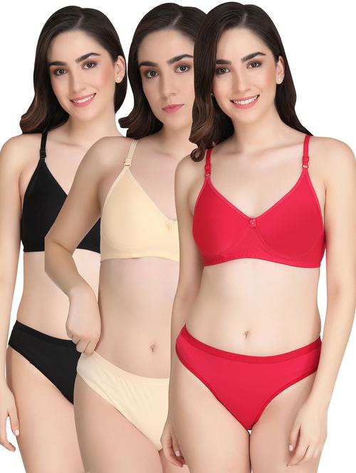 women pack of 3 solid bra and panty set - 22064571 - Very Small Image - 1