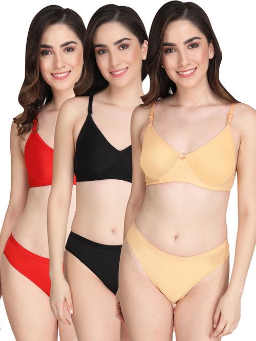 women pack of 3 solid bra and panty set - 22064586 - Very Small Image - 1