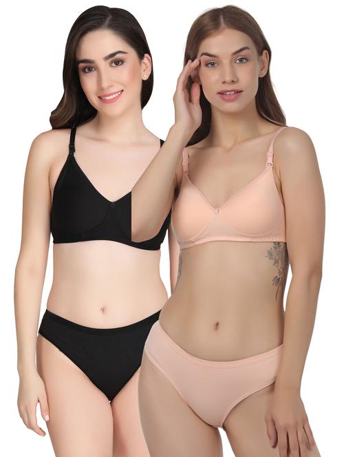 women pack of 2 solid bra and panty set - 22064697 - Very Small Image - 1