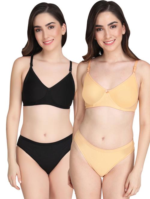 women pack of 2 solid bra and panty set - 22064706 - Very Small Image - 1