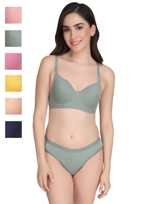 women pack of 6 solid bra and panty set - 22064729 - Very Small Image - 1