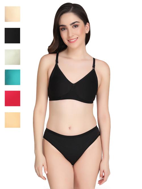 women pack of 6 solid bra and panty set - 22064779 - Very Small Image - 1