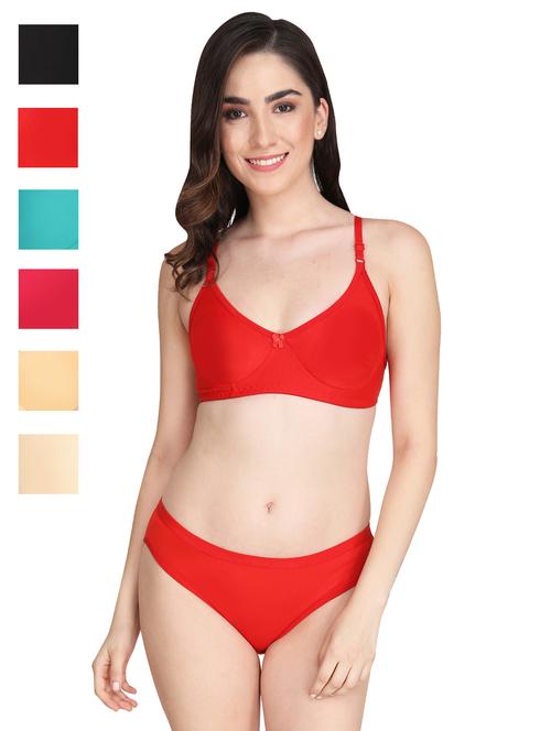 women pack of 6 solid bra and panty set - 22064801 - Very Small Image - 1